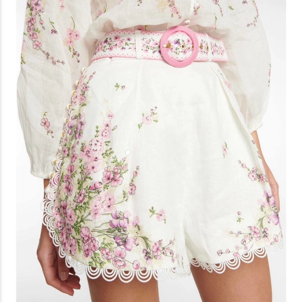 Zimmermann Pink Floral High Waist Shorts